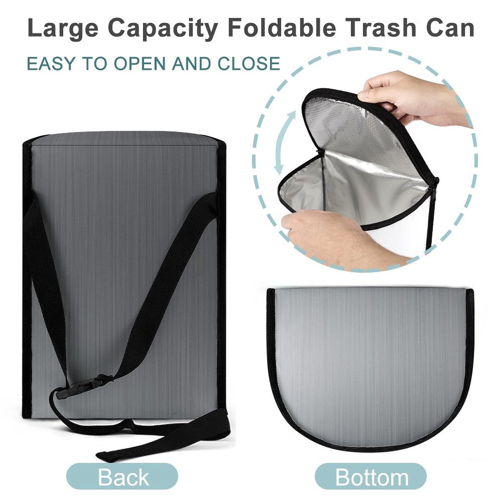 Stainless Steel Look Car Trash Can Bag – Waterproof Hanging Garbage Storage Organizer