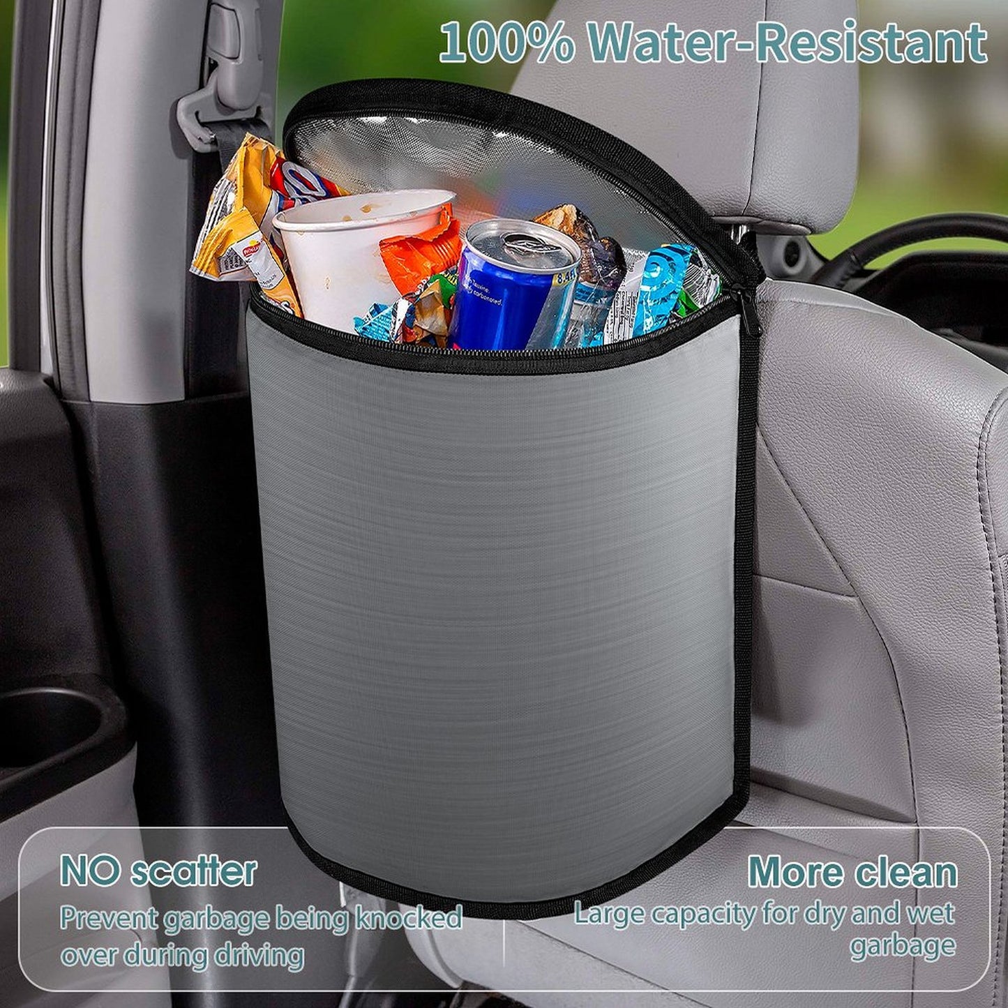 Stainless Steel Look Car Trash Can Bag – Waterproof Hanging Garbage Storage Organizer