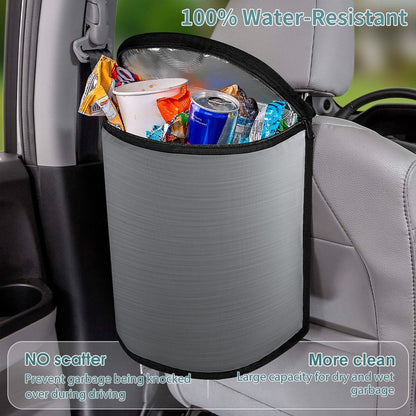 Stainless Steel Look Car Trash Can Bag – Waterproof Hanging Garbage Storage Organizer