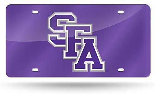Stephen F Austin University Lumberjacks Premium Laser Cut Tag License Plate, Mirrored Acrylic, Inlaid, Purple, 12x6 Inch