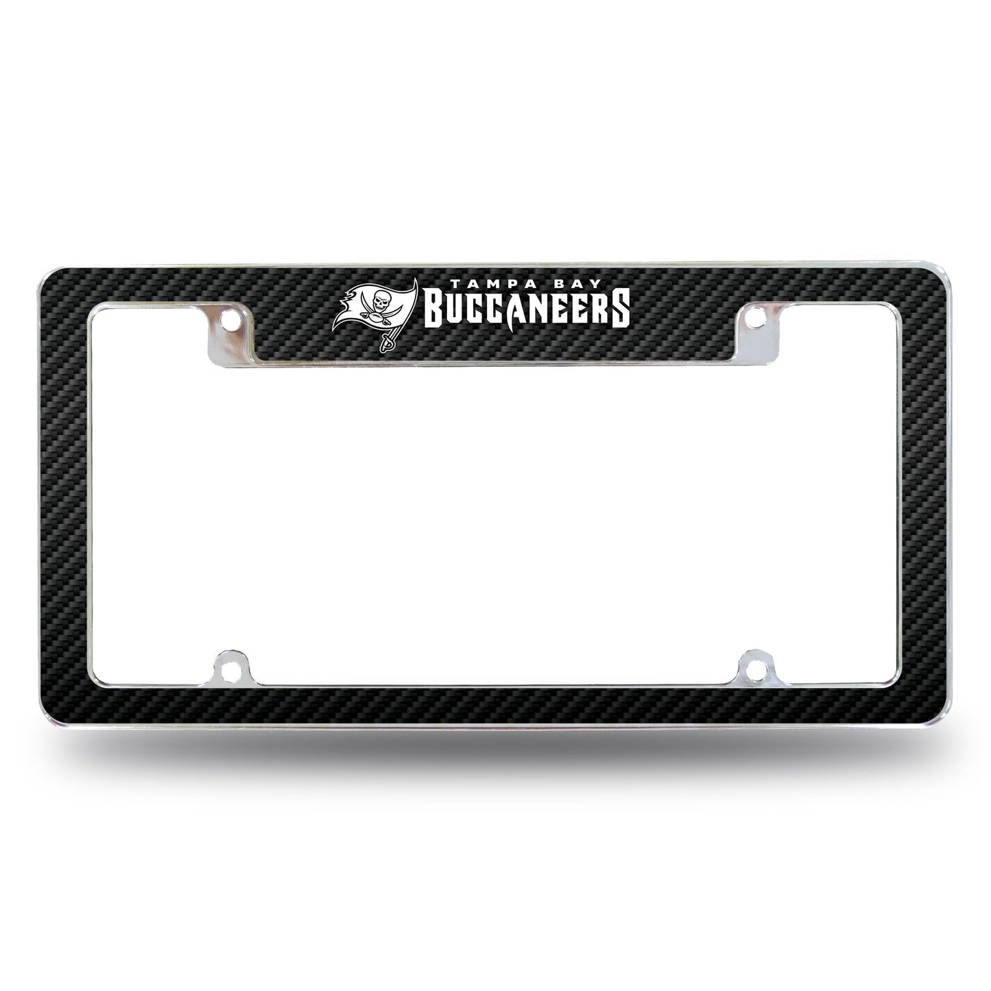Tampa Bay Buccaneers Chrome Metal License Plate Frame Tag Cover, Carbon Fiber Design, 12x6 Inch