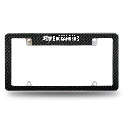 Tampa Bay Buccaneers Chrome Metal License Plate Frame Tag Cover, Carbon Fiber Design, 12x6 Inch