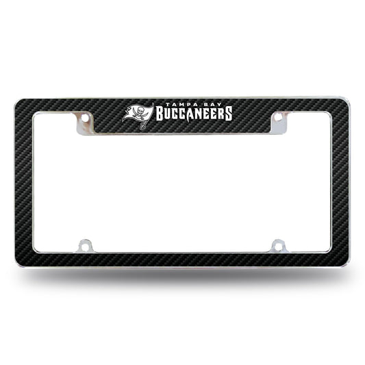 Tampa Bay Buccaneers Chrome Metal License Plate Frame Tag Cover, Carbon Fiber Design, 12x6 Inch