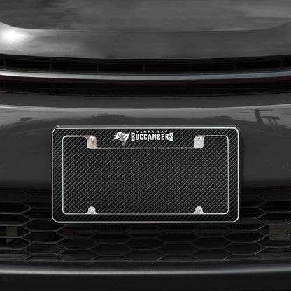 Tampa Bay Buccaneers Chrome Metal License Plate Frame Tag Cover, Carbon Fiber Design, 12x6 Inch
