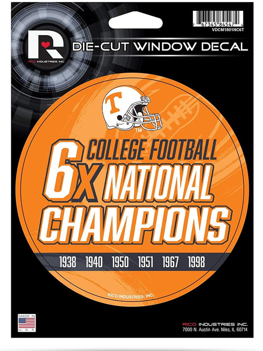 Tennessee Volunteers 5" Decal Sticker 6X Time Champions Flat Vinyl Auto Emblem College Football University of Tennessee