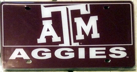 Texas A&M University Aggies Laser Tag License Plate, Mirrored Acrylic, Printed, 12x6 Inch