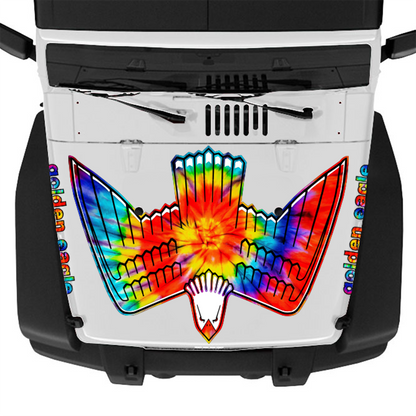 Tie-Dye Golden Eagle Graphics Set – Retro Jeep Hood Decal Kit with Tie-Dye Eagle & Name Decals | Premium 3M Vinyl