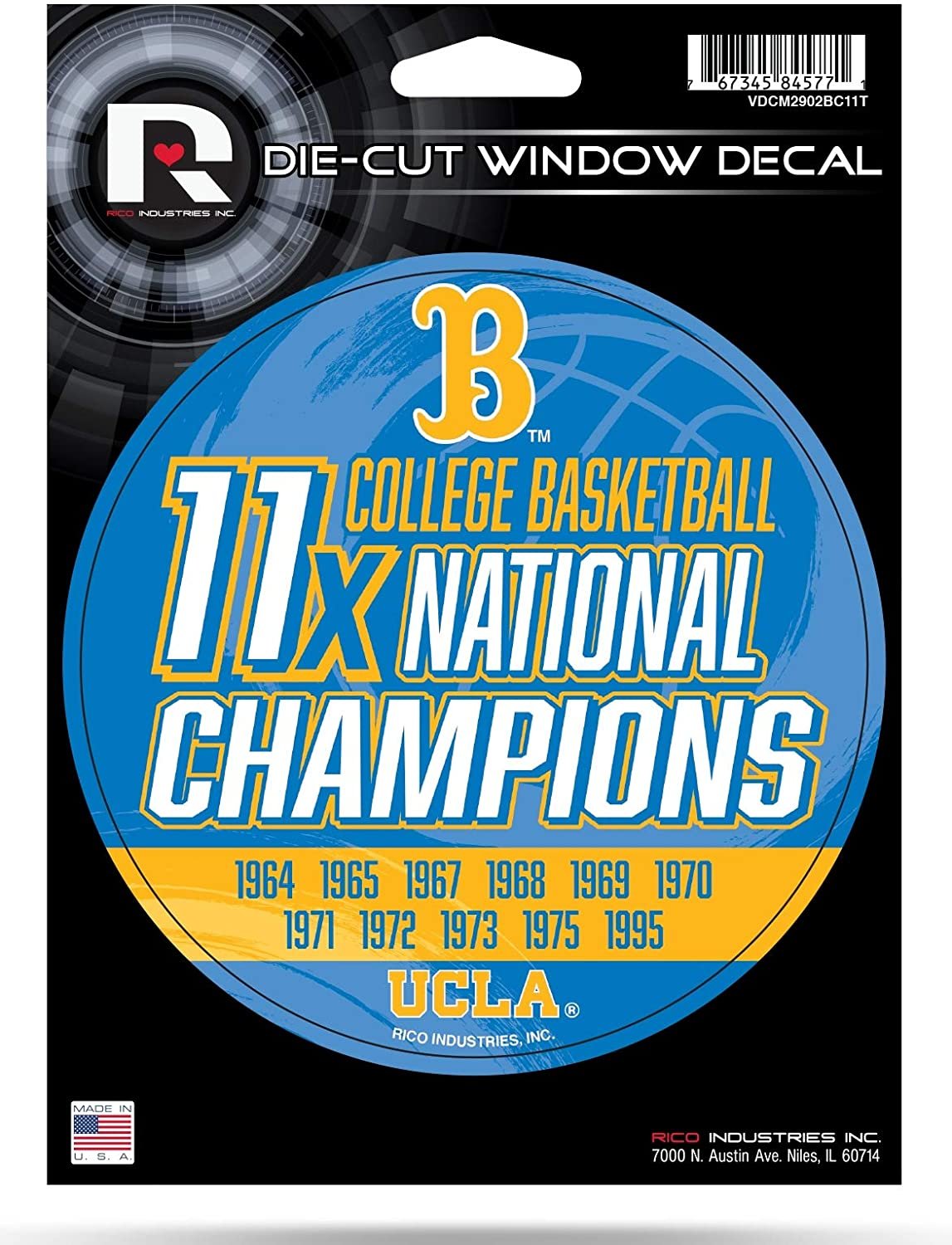 UCLA Bruins 5" Decal Sticker 11X Time Champions Flat Vinyl Auto Emblem