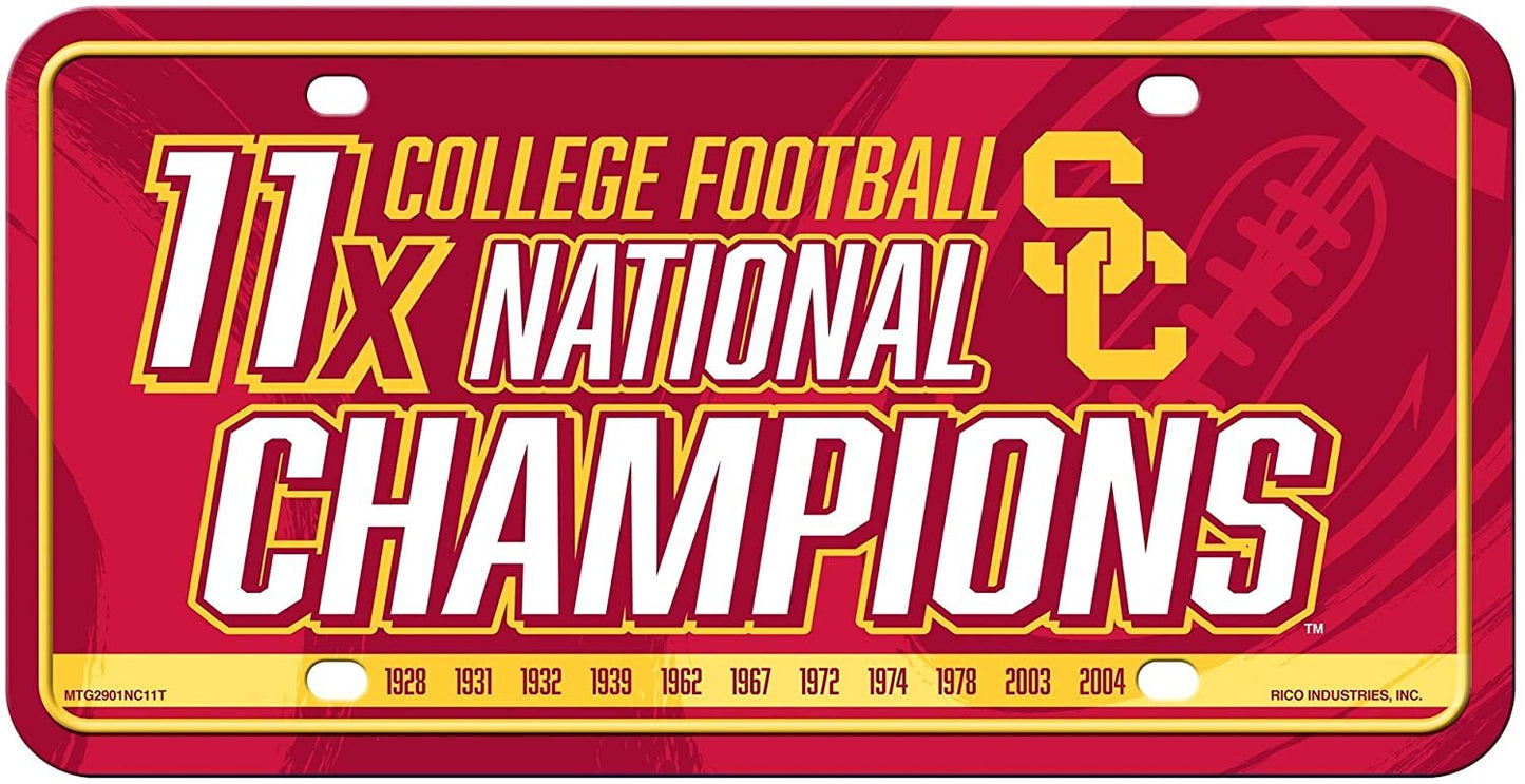 USC Trojans Metal Auto Tag License Plate, 11-Time Champions, 6x12 Inch, University of Southern California