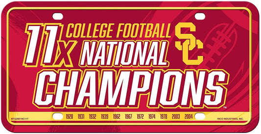 USC Trojans Metal Auto Tag License Plate, 11-Time Champions, 6x12 Inch, University of Southern California