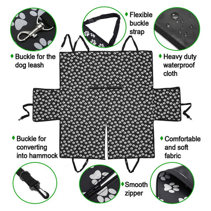 Universal Waterproof Back Car Hammock Pet Protector Cover for Animal Lovers with Paw Print Design