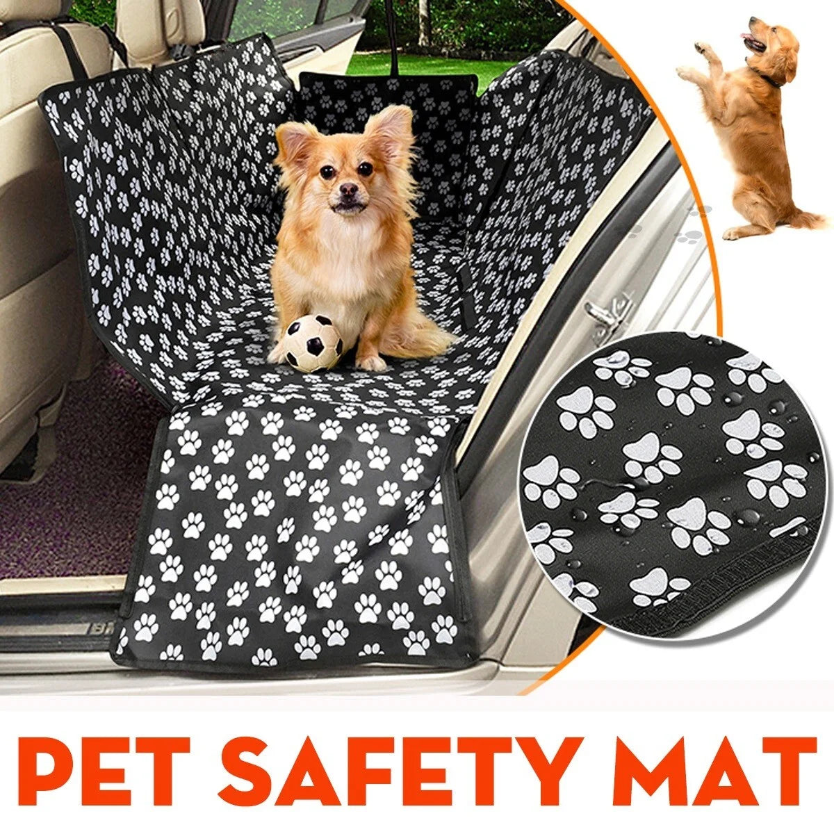 Universal Waterproof Back Car Hammock Pet Protector Cover for Animal Lovers with Paw Print Design