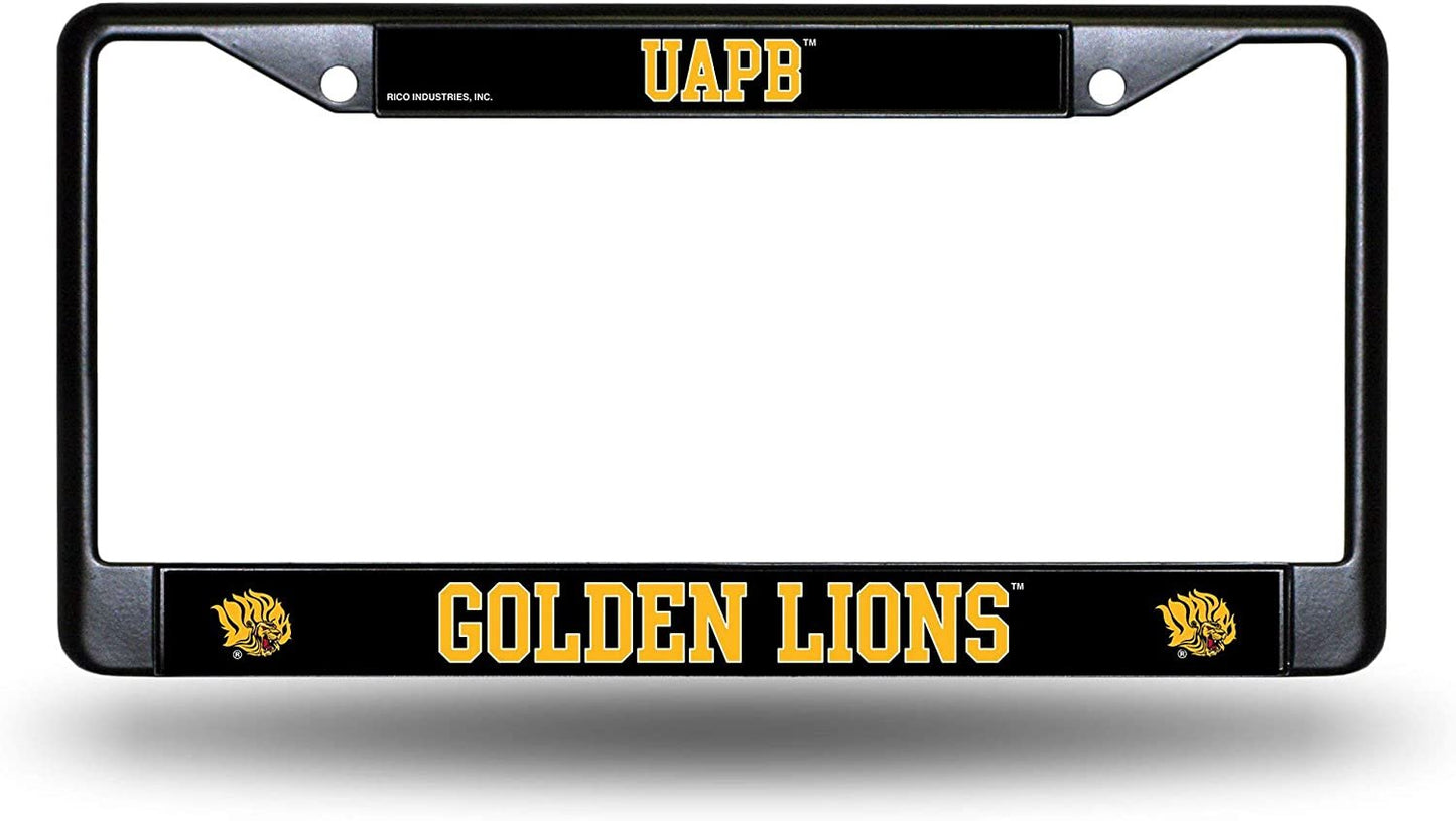 University of Arkansas Pine Bluff Golden Lions Black License Plate Frame Tag Cover 6 x 12 Inches