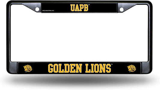 University of Arkansas Pine Bluff Golden Lions Black License Plate Frame Tag Cover 6 x 12 Inches