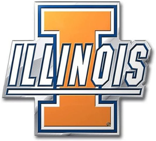 University of Illinois Illini Auto Emblem, Aluminum Metal, Embossed Team Color, Raised Decal Sticker, Full Adhesive Backing