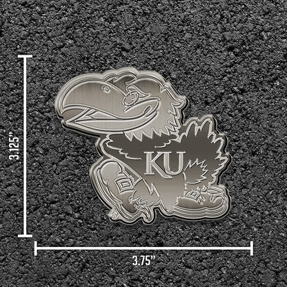 University of Kansas Jayhawks Solid Metal Auto Emblem Antique Nickel for Car/Truck/SUV