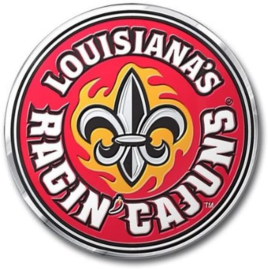 University of Louisiana Lafayette Ragin Cajuns Auto Emblem, Aluminum Metal, Embossed Team Color, Raised Decal Sticker, Full Adhesive Backing