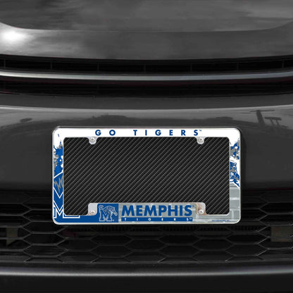 University of Memphis Tigers Metal License Plate Frame Chrome Tag Cover, All Over Design, 6x12 Inch