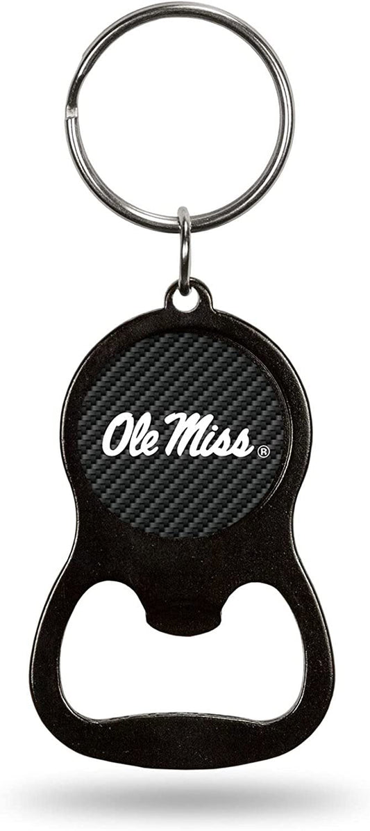 University of Mississippi Ole Miss Rebels Premium Solid Metal Keychain Bottle Opener, Carbon Fiber Design