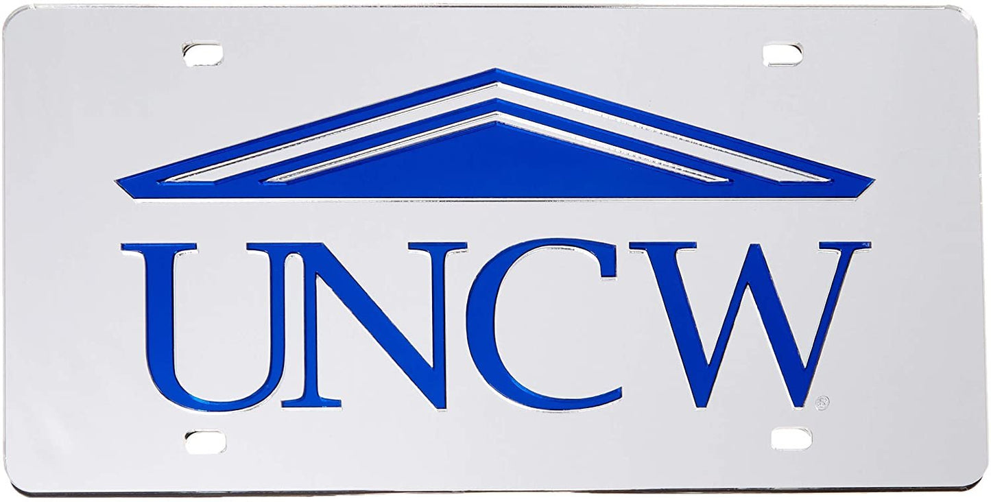 University of North Carolina at Wilmington Seahawks UNCW Laser Cut Tag License Plate, Mirrored Acrylic Inlaid, 12x6 Inch