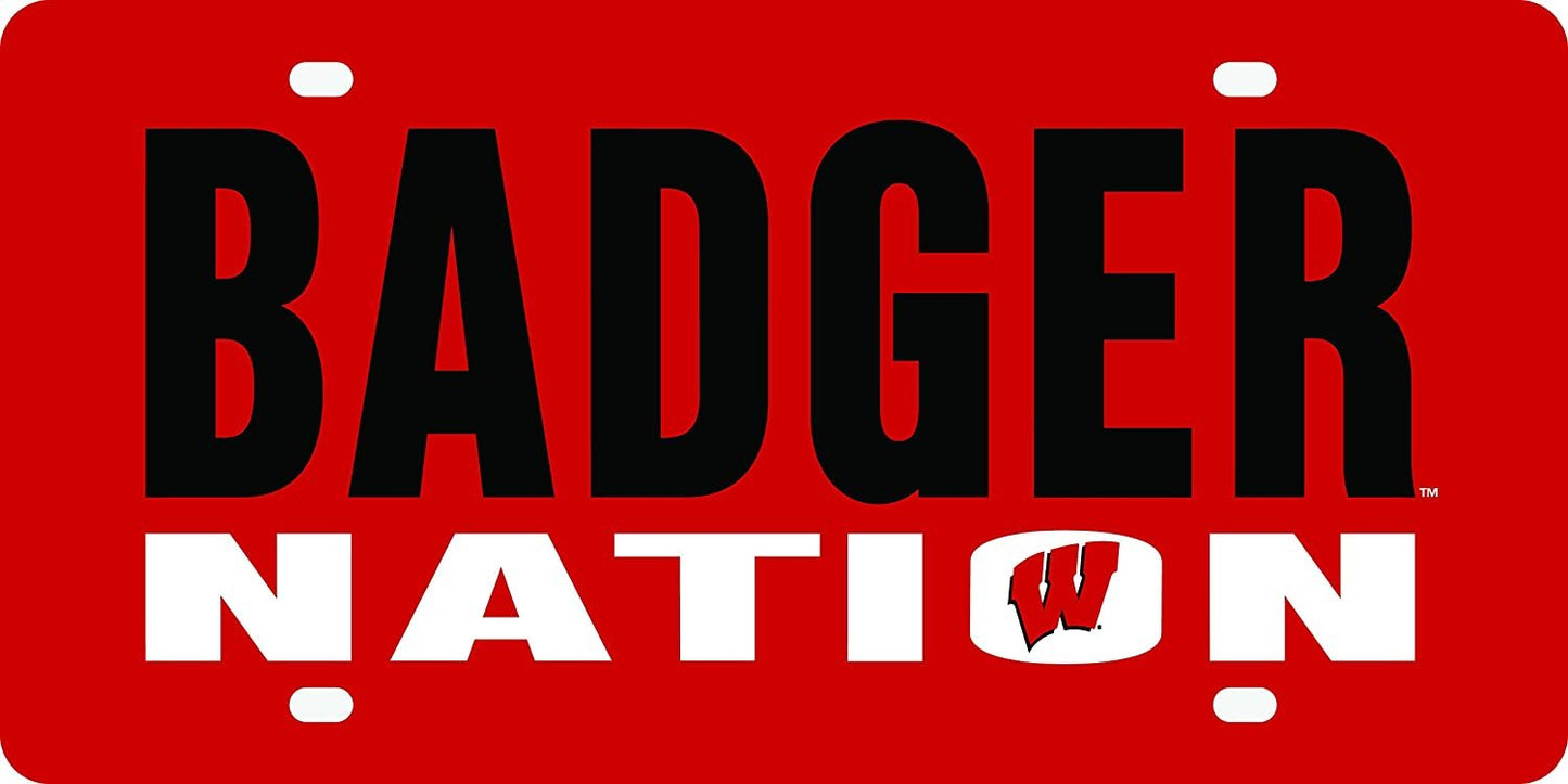 University of Wisconsin Badgers Premium Laser Cut Tag License Plate, Nation, Mirrored Acrylic Inlaid, 6x12 Inch