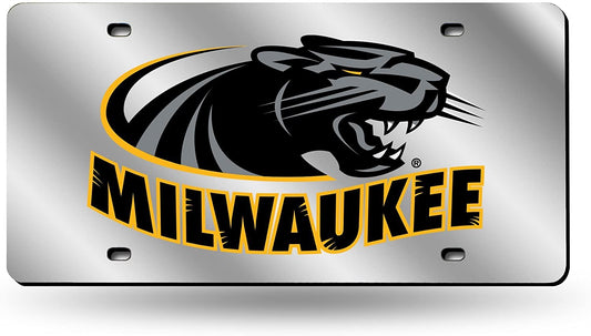 University of Wisconsin Milwaukee Panthers Laser Cut Tag License Plate, Mirrored Acrylic Inlaid, 12x6 Inch