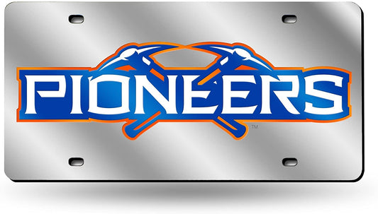 University of Wisconsin Platteville Pioneers Laser Cut Tag License Plate, Mirrored Acrylic Inlaid, 12x6 Inch