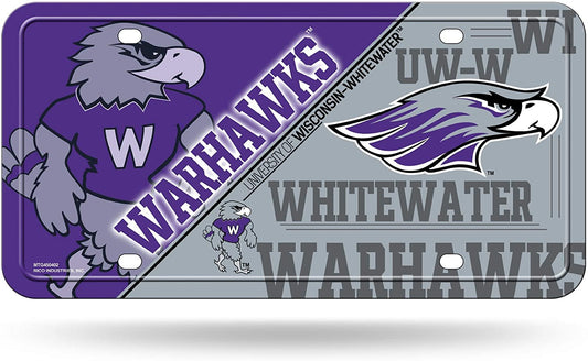 University of Wisconsin Whitewater Warhawks Metal Auto Tag License Plate, Split Design, 6x12 Inch