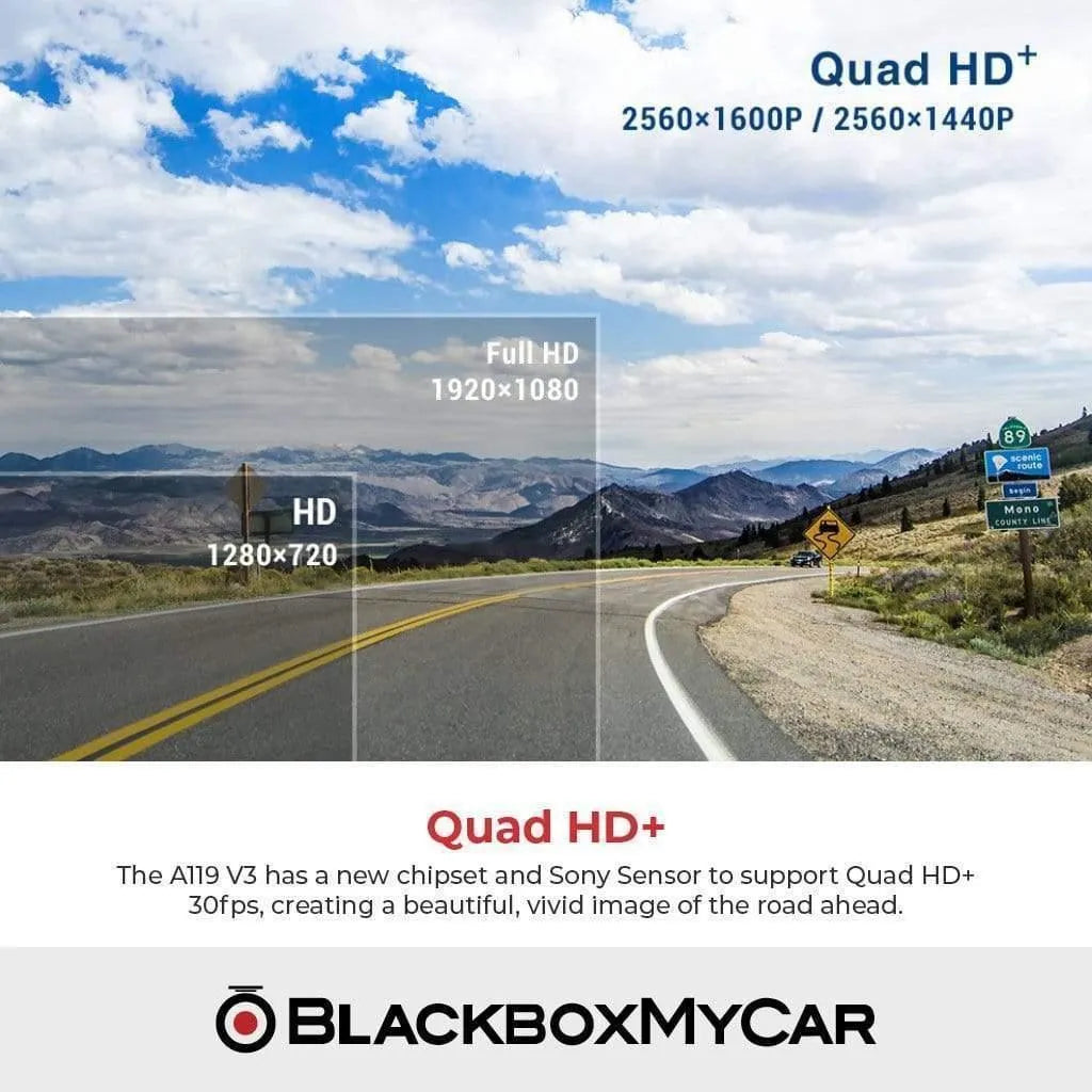 VIOFO A119 V3 Quad HD+ resolution compared with Full HD and HD