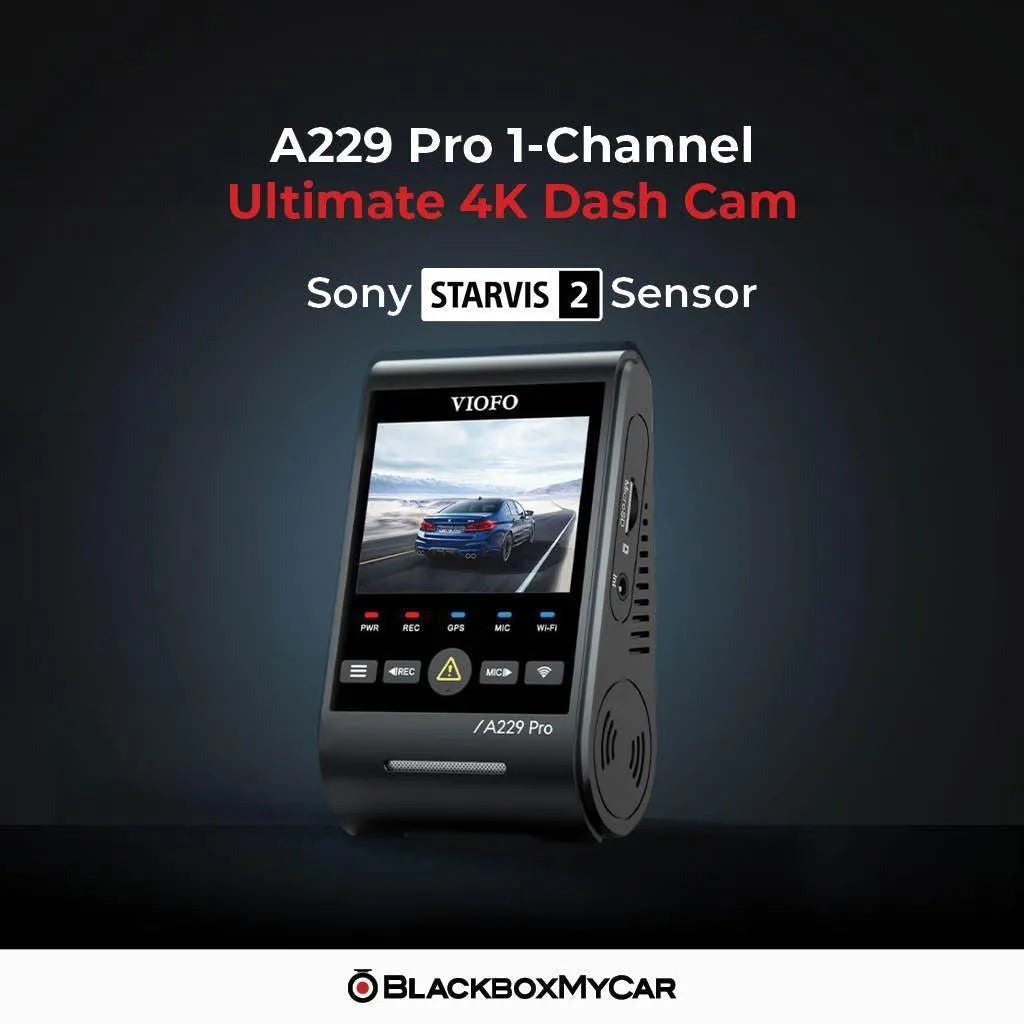 VIOFO A229 Pro 1-channel dash cam with Sony STARVIS 2 and 4K recording labels