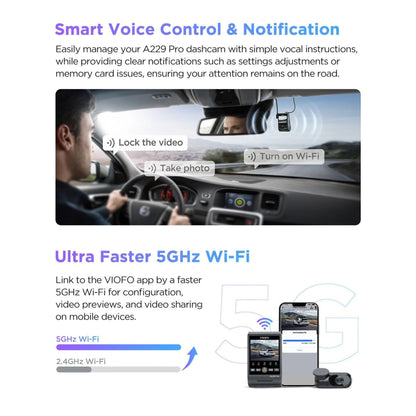 Driver using VIOFO A229 Pro voice control, with 5GHz Wi-Fi app transfer below