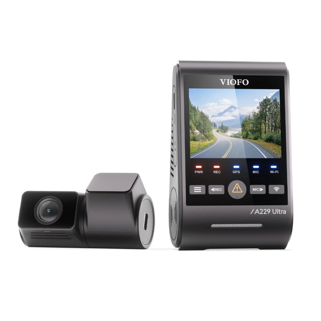 VIOFO A229 Ultra dash cam with a side view camera on a white background