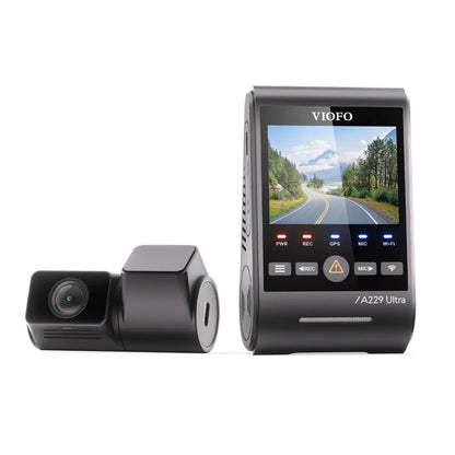 VIOFO A229 Ultra dash cam with a side view camera on a white background