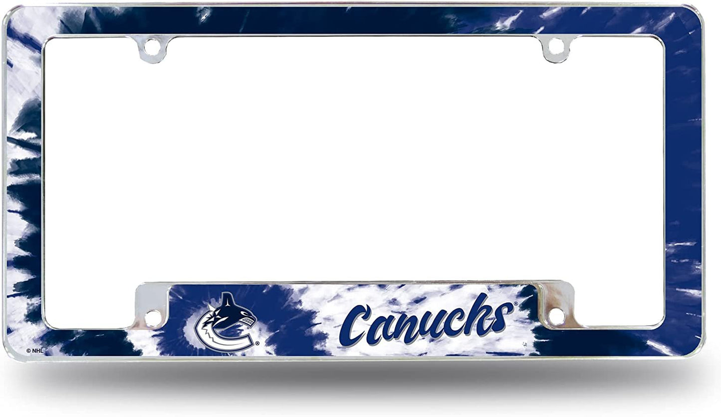 Vancouver Canucks Metal License Plate Frame Chrome Tag Cover Tie Dye Design 6x12 Inch