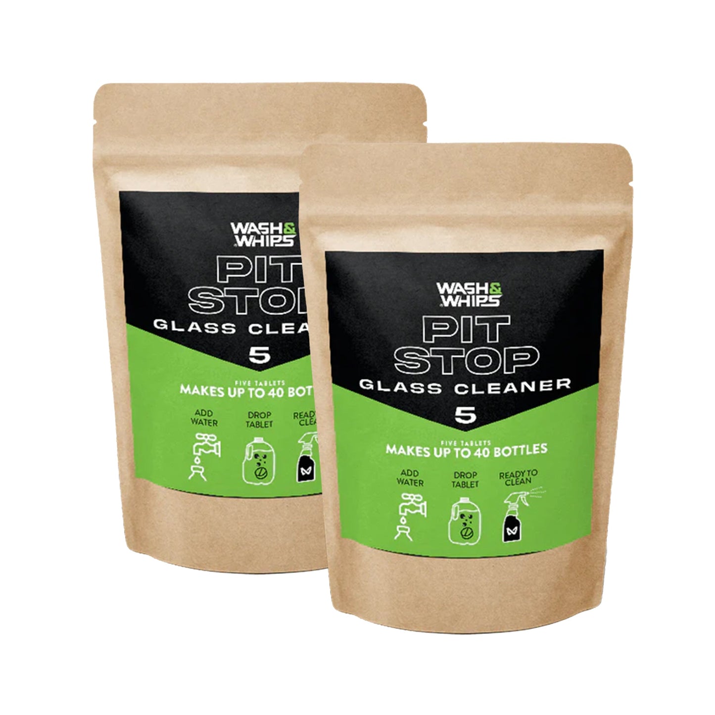 WASH&WHIPS Pit Stop Glass Cleaner / All Surface Cleaner Refill Tablets (Makes 5 Gallons)