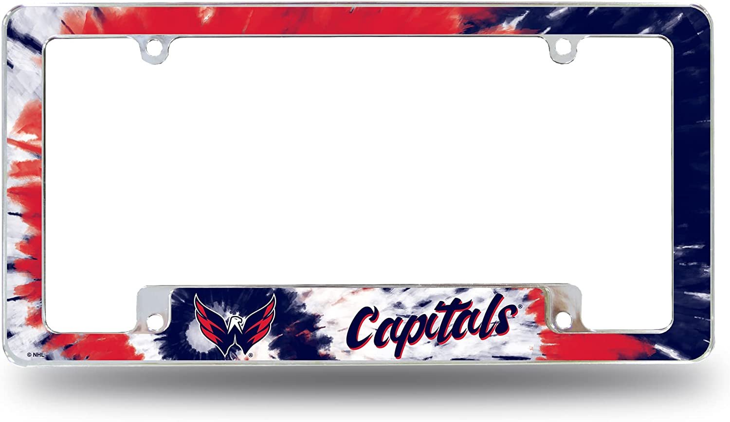 Washington Capitals Metal License Plate Frame Chrome Tag Cover Tie Dye Design 6x12 Inch