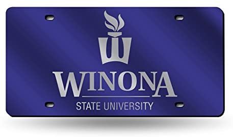 Winona State Warriors Premium Laser Cut Tag License Plate, Mirrored Acrylic Inlaid, 6x12 Inch