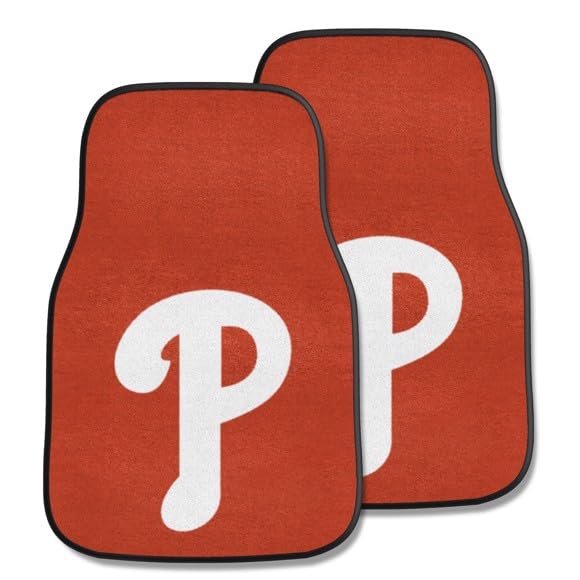 Philadelphia Phillies 2-Piece Vehicle Carpet Mat Set, Front Row Automotive Floor Mats, Non-Slip Backing, 18x27 Inch Each, Team Colors, Officially Licensed 1