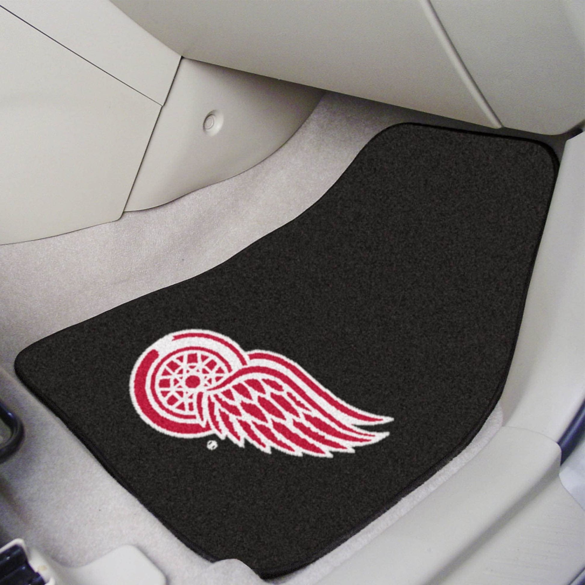 Detroit Red Wings 2-Piece Vehicle Carpet Mat Set, Front Row Automotive Floor Mats, Non-Slip Backing, 18x27 Inch Each, Black, Officially Licensed 2