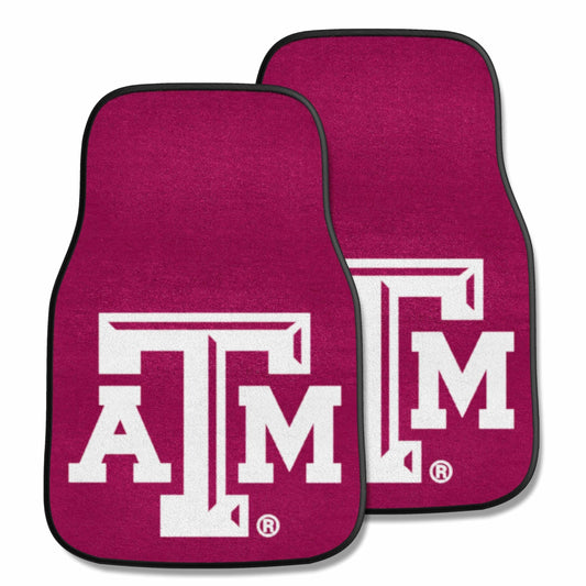 Texas A&M University Aggies 2-Piece Vehicle Carpet Mat Set, Front Row Automotive Floor Mats, Non-Slip Backing, 18x27 Inch Each, Team Colors, Officially Licensed 1