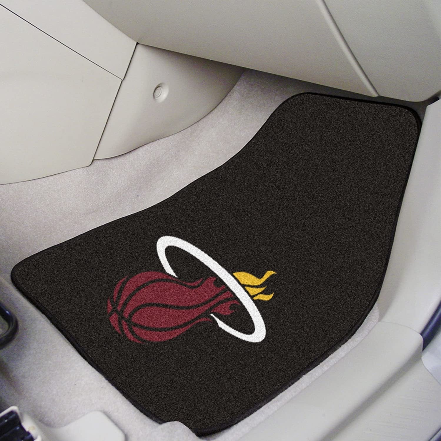 Miami Heat Front Floor Mats, Carpet Car Set, 18x27 Inch, Nylon, Set of 2 2