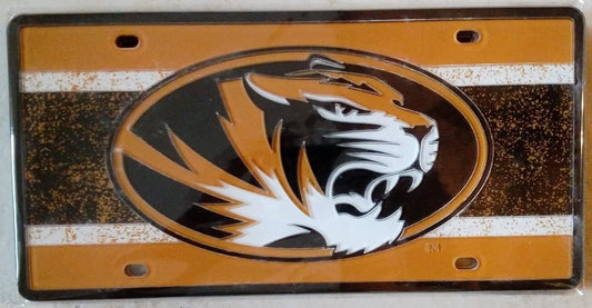 University of Missouri Tigers Premium Laser Cut Tag License Plate, Vintage Design, Mirrored Acrylic Inlaid, 6x12 Inch