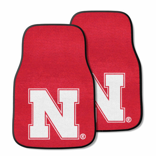University of Nebraska Cornhuskers 2-Piece Vehicle Carpet Mat Set, Front Row Automotive Floor Mats, Non-Slip Backing, 18x27 Inch Each, Team Colors, Officially Licensed 1
