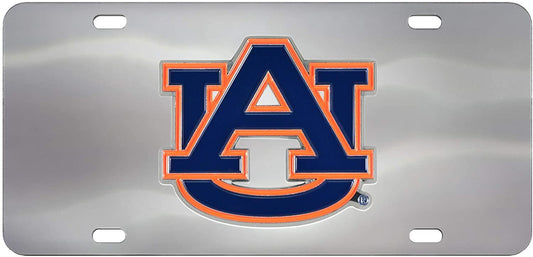 Auburn University Tigers License Plate Tag, Premium Stainless Steel Diecast, Chrome, Raised Solid Metal Color Emblem, 6x12 Inch