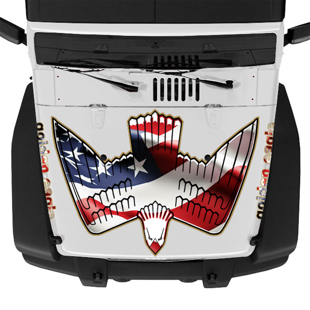 American Flag Golden Eagle Graphics Set – Patriotic Jeep Hood Decal Kit with Eagle & Jeep Name Decals | Premium 3M Vinyl